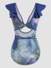 Marble Print Ruffles Cut Out Tie Knot Monokini One-piece Swimwear -  