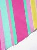 Colorful Stripe Print Plunge Padded Tankini Swimsuit -  