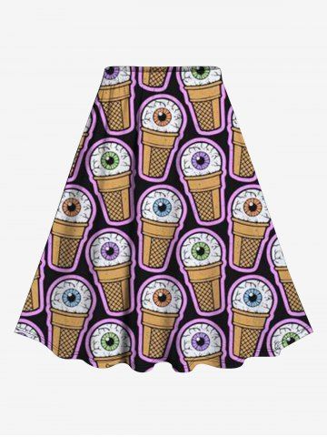 Gothic Eye Ice Cream Print A Line Skirt - PURPLE - L | US 12