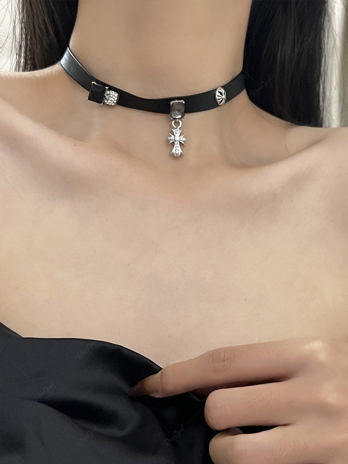 Fashion Gothic Dark Cross Choker Necklace  