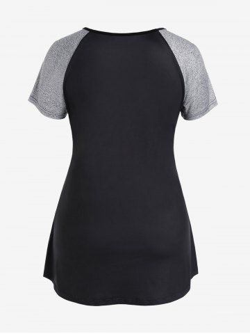 Plus Size Skull Print Raglan Sleeve Gothic Tee