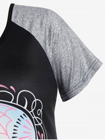 Plus Size Skull Print Raglan Sleeve Gothic Tee