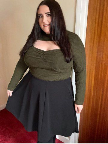 Plus Size Cut Out Ruched Asymmetrical Sweater - DEEP GREEN - 2X