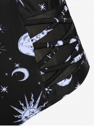 Plus Size High Rise Sun Moon Print Swim Bikini Briefs