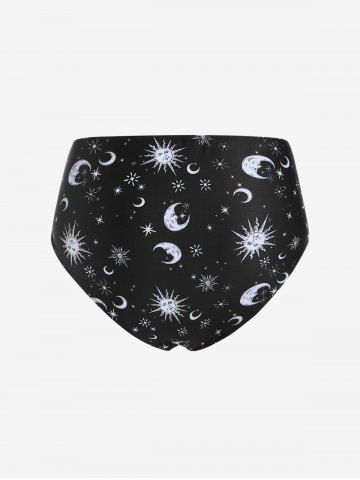 Plus Size High Rise Sun Moon Print Swim Bikini Briefs