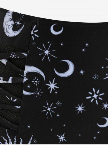 Plus Size High Rise Sun Moon Print Swim Bikini Briefs