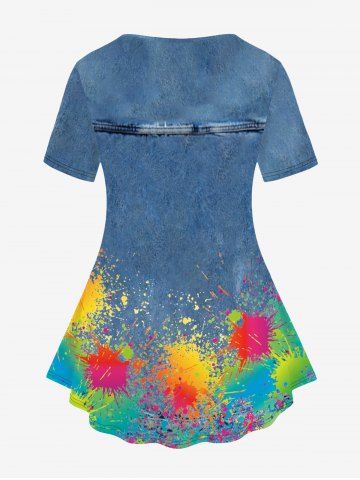Plus Size 3D Denim Paint Splatter Printed Tee