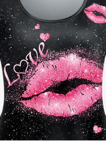 Plus Size Valentines Love Heart Lip Printed Short Sleeves Tee