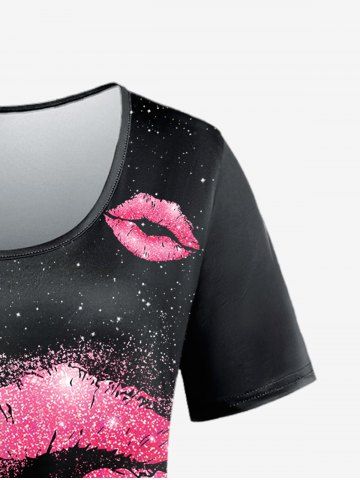 Plus Size Valentines Love Heart Lip Printed Short Sleeves Tee
