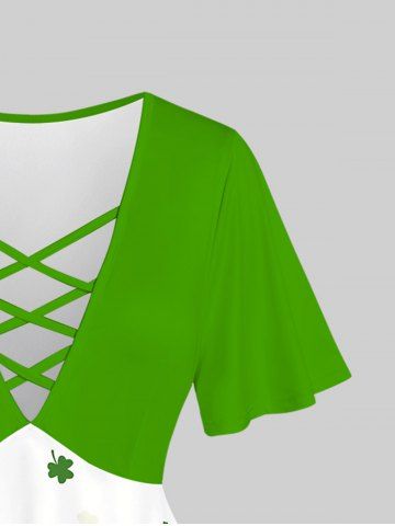 Plus Size Saint Patrick's Day Crisscross Strappy Printed T-shirt