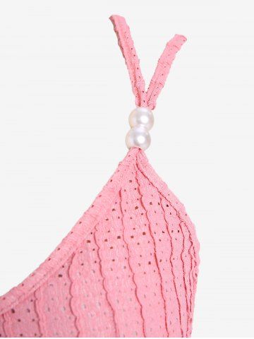 Plus Size Hollow Out Trim Backless Textured Tank Top