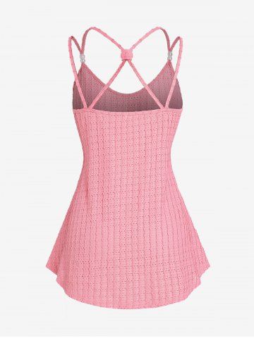 Plus Size Hollow Out Trim Backless Textured Tank Top