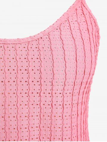 Plus Size Hollow Out Trim Backless Textured Tank Top