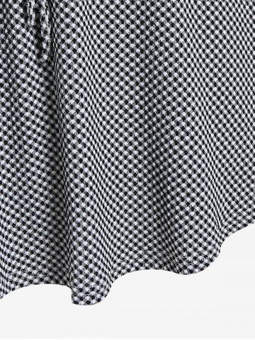 Plus Size Plaid Ruffles Long Sleeves T Shirt with Tie