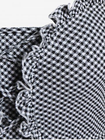 Plus Size Plaid Ruffles Long Sleeves T Shirt with Tie