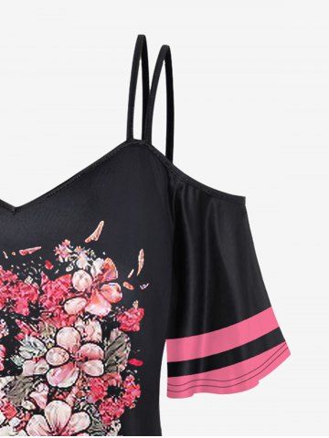 Gothic Floral Skull Print Cold Shoulder Top