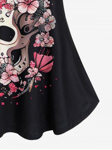Gothic Floral Skull Print Cold Shoulder Top