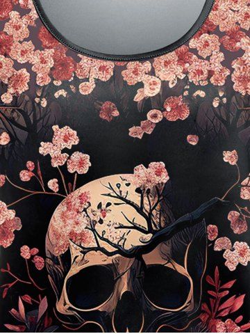 Gothic Floral Skull Print Short Sleeve T-shirt