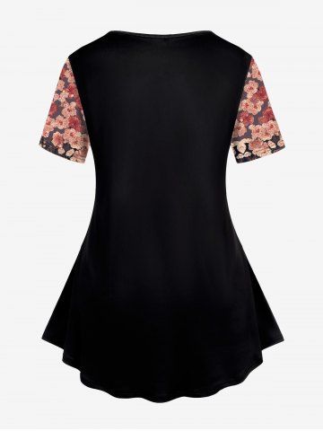 Gothic Floral Skull Print Short Sleeve T-shirt