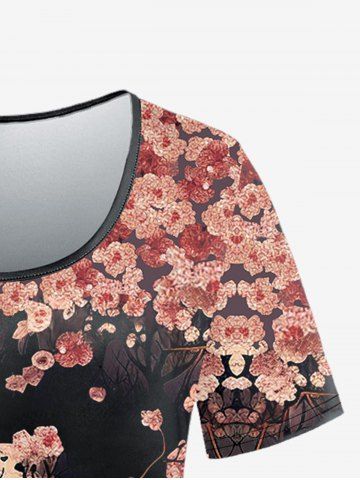 Gothic Floral Skull Print Short Sleeve T-shirt