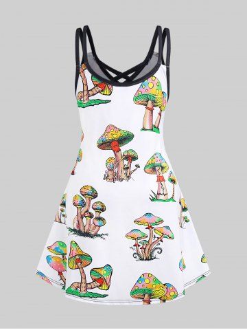 Plus Size & Curve Crisscross Mushroom Print Sundress