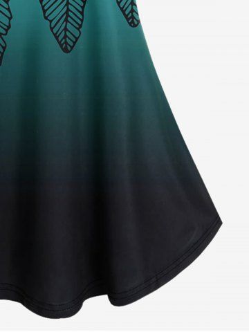 Plus Size Feathers Printed Ombre Cold Shoulder T-shirt