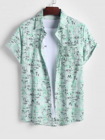 Allover Ombre Color Letter Printed Short Sleeves Shirt - GREEN - S