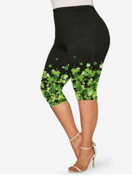 Plus Size St Patrick's Day Clovers Printed Capri Leggings -  