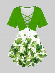 Plus Size Saint Patrick's Day Crisscross Strappy Printed T-shirt -  