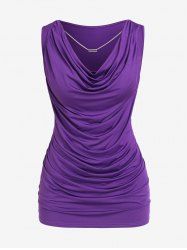 Plus Size Draped Ruched Cowl Neck Tank Top with Chain -  