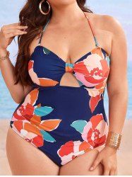 Maillot de Bain Une-Pièce Découpé à Imprimé Fleur Colorée de Grande Taille - Multi 3XL