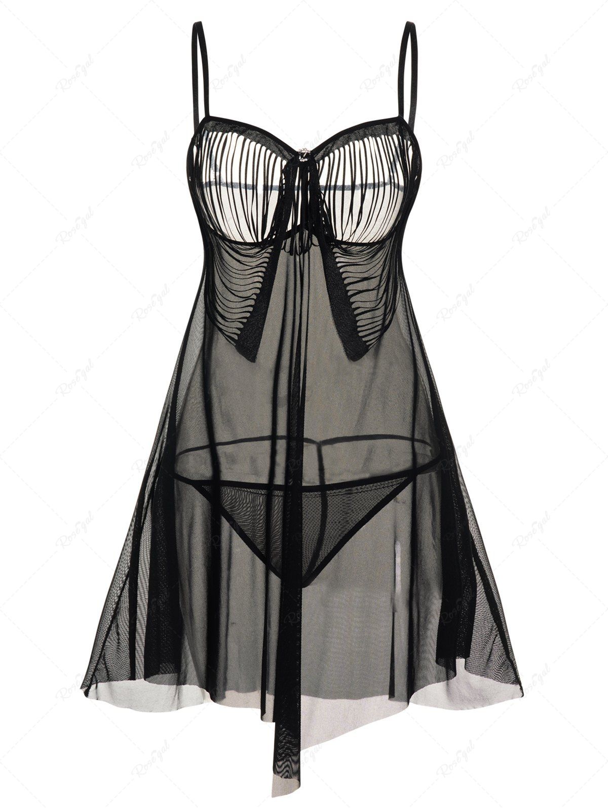 Latest Hollow Out Tassel Sheer Mesh Lingerie Set  