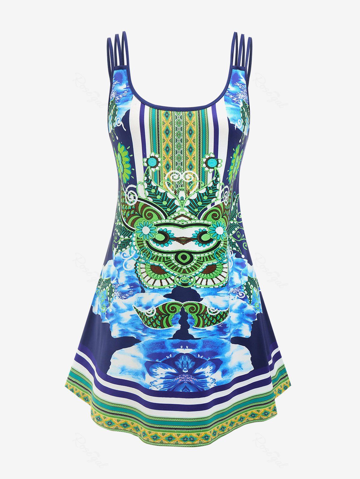 Hot Plus Size Tribal Print Strappy Tent Sundress  