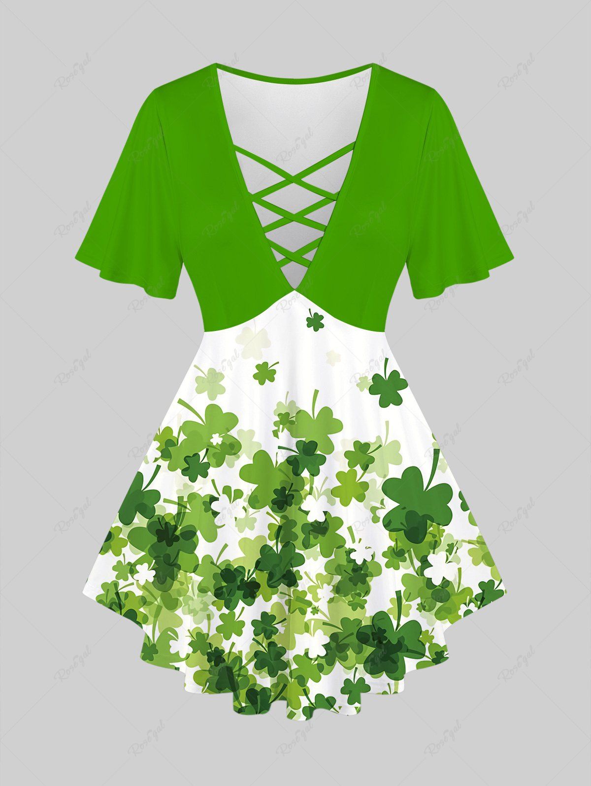 Latest Plus Size Saint Patrick's Day Crisscross Strappy Printed T-shirt  