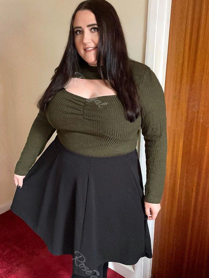 Pull Asymétrique Découpé de Grande Taille à Volants Vert profond 5X