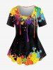 Paint Splatter Printed Short Sleeves Tee and Leggings Plus Size Matching Set -  