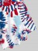 Tie Dye Printed Crisscross Tee and 3D Jeans Rose American Flag Printed Leggings Plus Size Summer Outfit -  