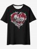 T-shirt Ombre à Motif Squelette avec Coeur Saint-Valentin Grande Taille - Rouge 