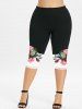 Floral Half and Half Print T-shirt and Leggings Plus Size Summer Matching Outfit -  
