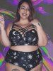 Plus Size High Rise Sun Moon Print Swim Bikini Briefs -  