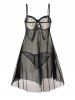 Hollow Out Tassel Sheer Mesh Lingerie Set -  