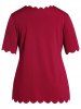 Plus Size Plain Color Scalloped Scoop Neck Half Sleeve Casual T Shirt -  