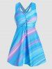 Ensemble de Bikini de Bain Tankini Croisé Modeste Rembourré Rayé Imprimé Swimwear de Vacance - Bleu XL