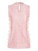 Flower Lace Panel Plain Color V Neck Scalloped Casual Tank Top -  