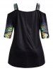 Plus Size Geometric Paisley Print Sequined Strap Cold Shoulder T Shirt -  