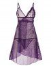 Flower Lace Panel Mesh Ruffle Bowknot Overlay Lingeries Top And T Back Lingeries Set -  