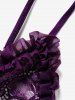 Flower Lace Panel Mesh Ruffle Bowknot Overlay Lingeries Top And T Back Lingeries Set -  