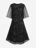 Plus Size Flutter Sleeves Mesh Overlay Floral A Line Midi Dress -  