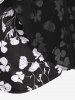 Robe Ligne A Mi-Longue Fleurie Superposée en Maille à Manches Bouffantes de Grande Taille - Noir 3XL