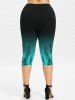 Legging Capri Ombré Plume Imprimée de Grande Taille - Noir S | US 8